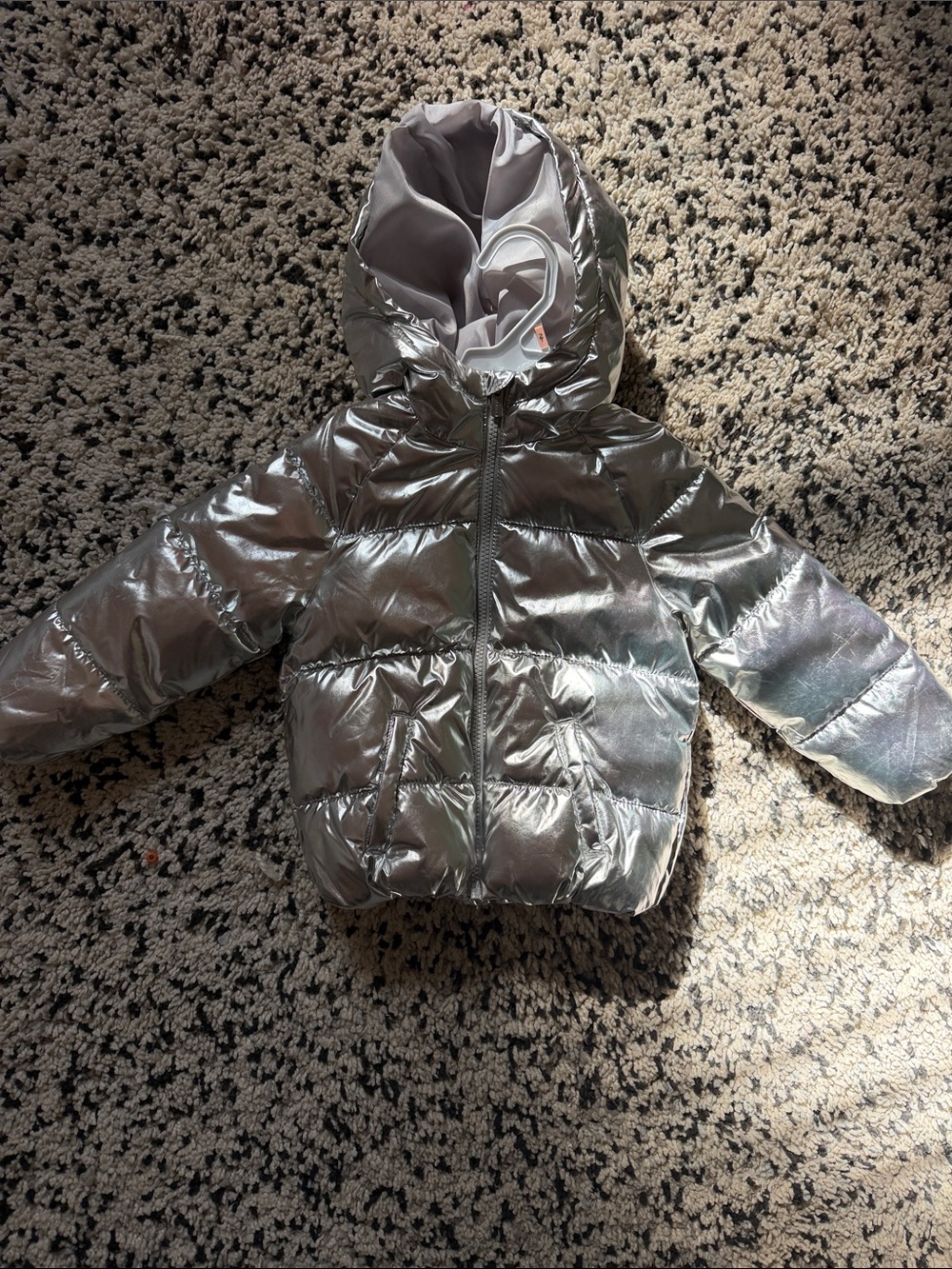Kids Metallic Silver Hooded Puffer Jacket